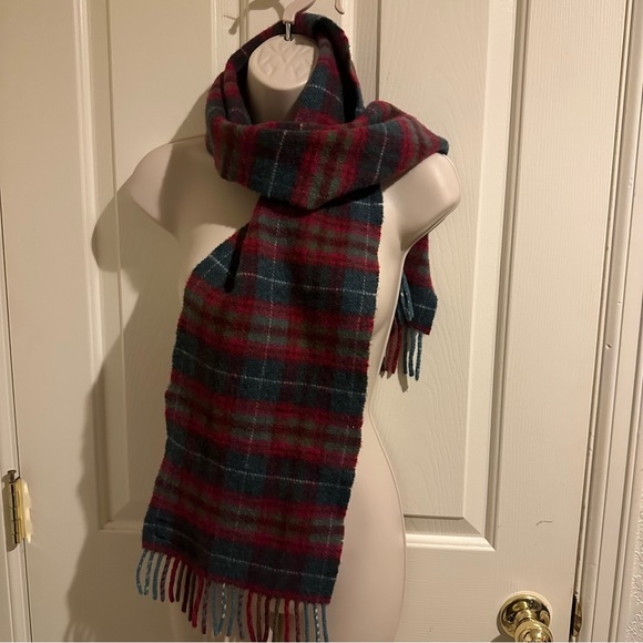 Vintage Edinburgh Pure Wool Scarf Red Tartan Plaid Fringe 61” Made UK Holiday - Picture 2 of 11